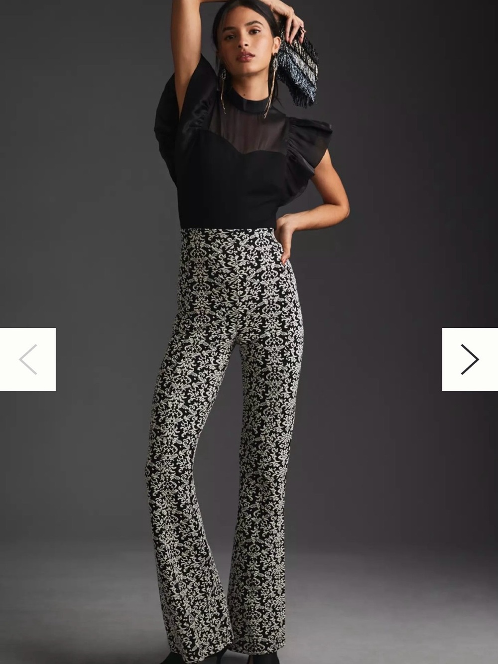 Anthropologie High-Rise Black & White Floral Wide-Leg Pants